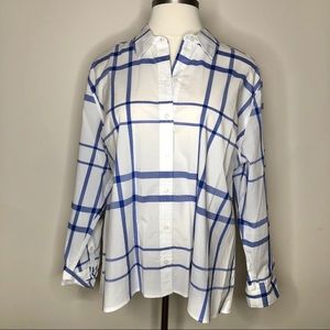 NWT Lane Bryant White & Blue Plaid Poplin Shirt